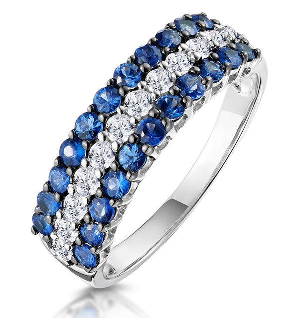 Sapphire and Diamond Triple Row Asteria Eternity Ring 18K White Gold